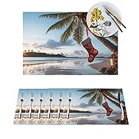 Merry Christmas Palm Tree Placemats Set of 4 PCS Woven Place Mats for Dining Table Non-Slip Heat Resistant Place Mats Washable PVC Table Mats for Party Kitchen Dining Decoration 12 x 18 Inch