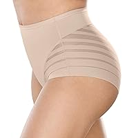 Leonisa Invisible High Waisted Tummy Control Stripe Lace Underwear - Shapewear Panties for Women