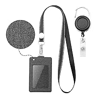 ELV Badge Holder, ID Badge Card Holder Wallet with 5 Card Slots, 1 RFID Blocking Pocket, Retractable Reel and Neck Lanyard Strap for Offices ID