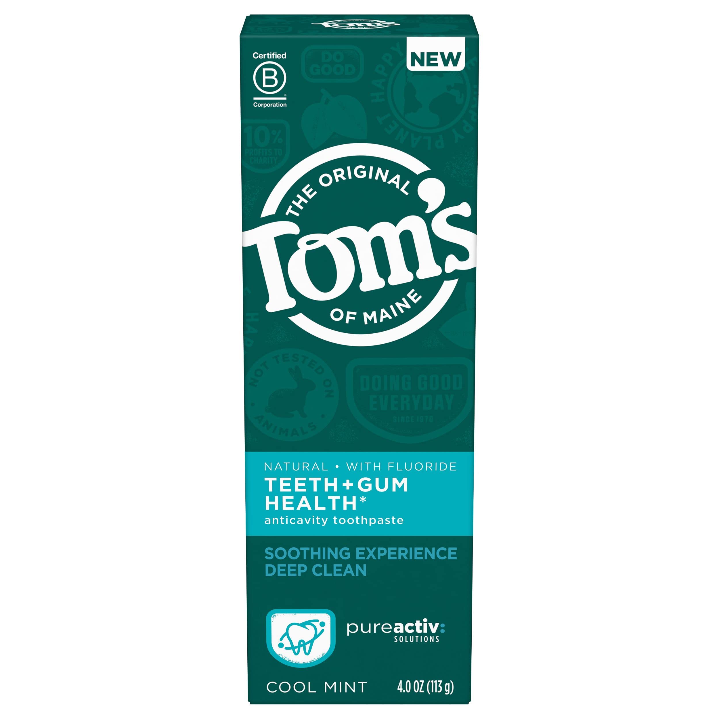 Tom's of Maine PureActiv Teeth + Gum Health* Anticavity Toothpaste Gel, Cool Mint, 4.0 oz.