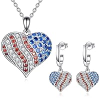 YFN American Flag Jewelry Set US Flag Gift 925 Sterling Silver American Flag Necklace&Earrings Gift for Women Girls