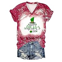 Shamrock Graphic Shirts for Women Cute Clover Print Tee Tops Summer V Neck Blouses Saint Patrick's Day T-Shirt