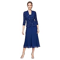 Alex Evenings Women's Tea Length Jacket Dress, Perfect for Weddings, Formal Events (Petite and Regular Sizes)