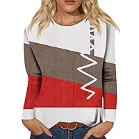 Crewneck Shirts for Women Trendy Color Block Long Sleeve T-Shirt Tops Casual Slim Fit Going Out Clothes