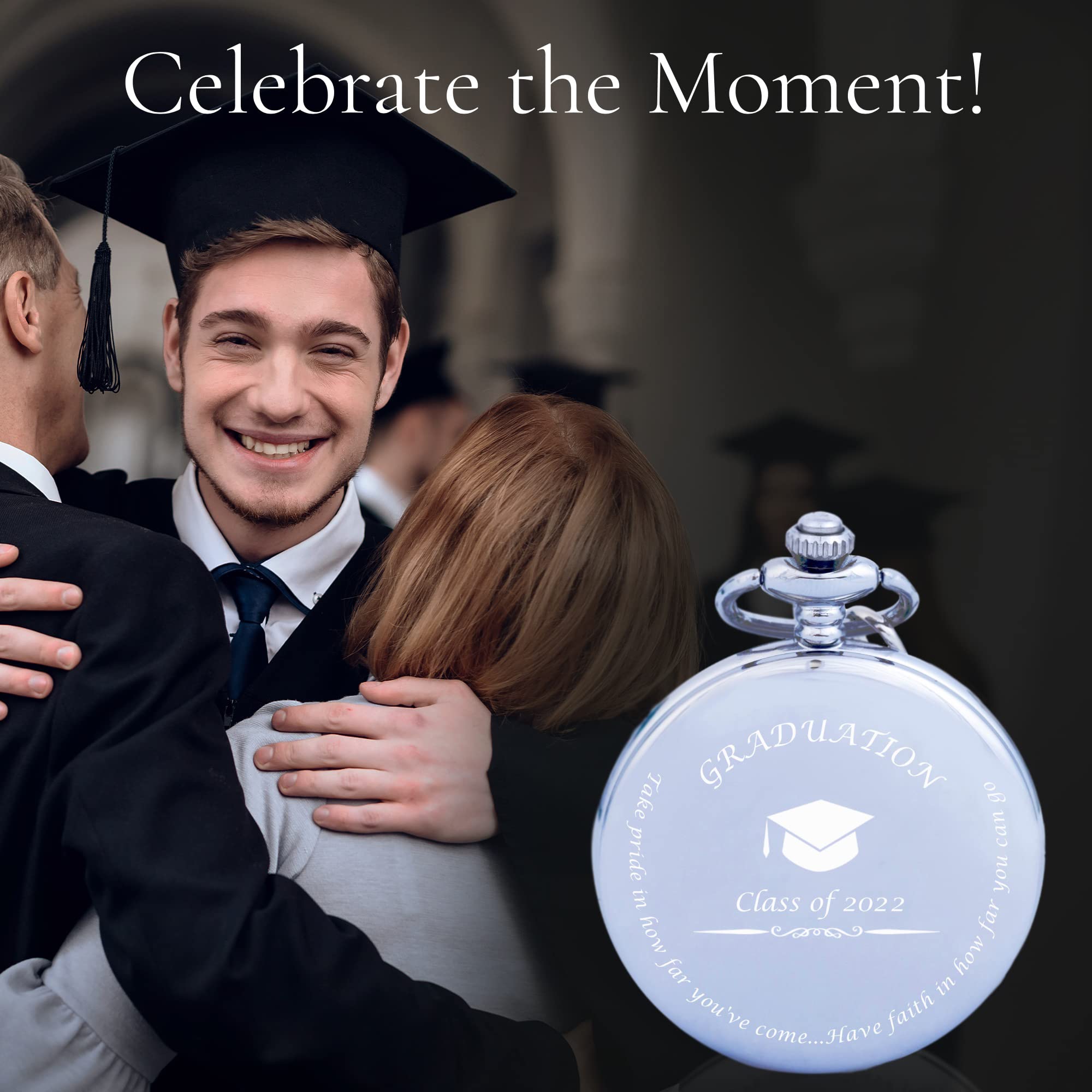 FJ FREDERICK JAMES Graduation Gifts for Him 2023 - Silver Pocket Watch - Engraved ‘Class of 2023’ – Perfect College Graduation Gifts for Him I Meaningful High School Graduation Gifts for Boys/Son