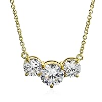 Bling Jewelry Bridal Classic Delicate Solitaire Cubic Zirconia AAA CZ 2CTW Three Stone Past Present Future Necklace Choker Collar For Women Teens Prom 14K Gold or Silver Plated Brass