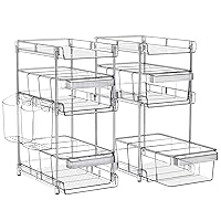 Clear Bathroom Organizers 2 Sets 3 Tier, Stackable Under Kitchen Sink Organizers and Storage with 12 Dividers, acrylic pantry organizers shelf, Multi Purpose Pull Out Home Organizer with 2 Cups