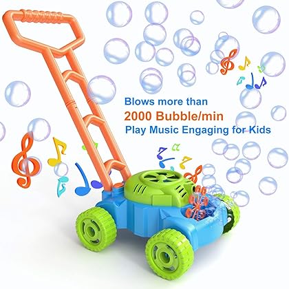 JUMELLA Lawn Mower Bubble Machine for Kids - Toddler Toys Automatic Bubble Mower with Music, Baby Activity Walker for Outdoor, Push Toys for Toddler, Christmas Birthday Gifts for Preschool Boys Girls