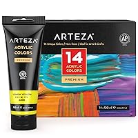 ARTEZA Acrylic Paint Set 14 Colors, 120 ml, 4.06 oz. Tubes W/ Storage Box, Rich Pigments, Non-Fading, Nontoxic, Art Supplies for Artists and Hobby Painters