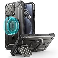 SUPCASE for iPhone 15 Pro Max Case with Stand [Compatible with MagSafe] [Built-in Camera Cover Kickstand] [Military-Grade Protection] Heavy Duty Magnetic Phone Case for iPhone 15 Pro Max, Black