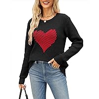 Women's Love Heart Pullover Sweater Long Sleeve Crewneck Sweater Oversized Knit Sweater