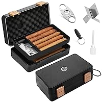 Travel Cigar Humidor Box Case Double layer design with Cigar Accessories Hygrometer&Spanish Cedar &Humidifier &Cigar Cutter & Cigar Stand &Cigar Punch CutterHold 8-10 Cigars Waterproof Case Crushproof