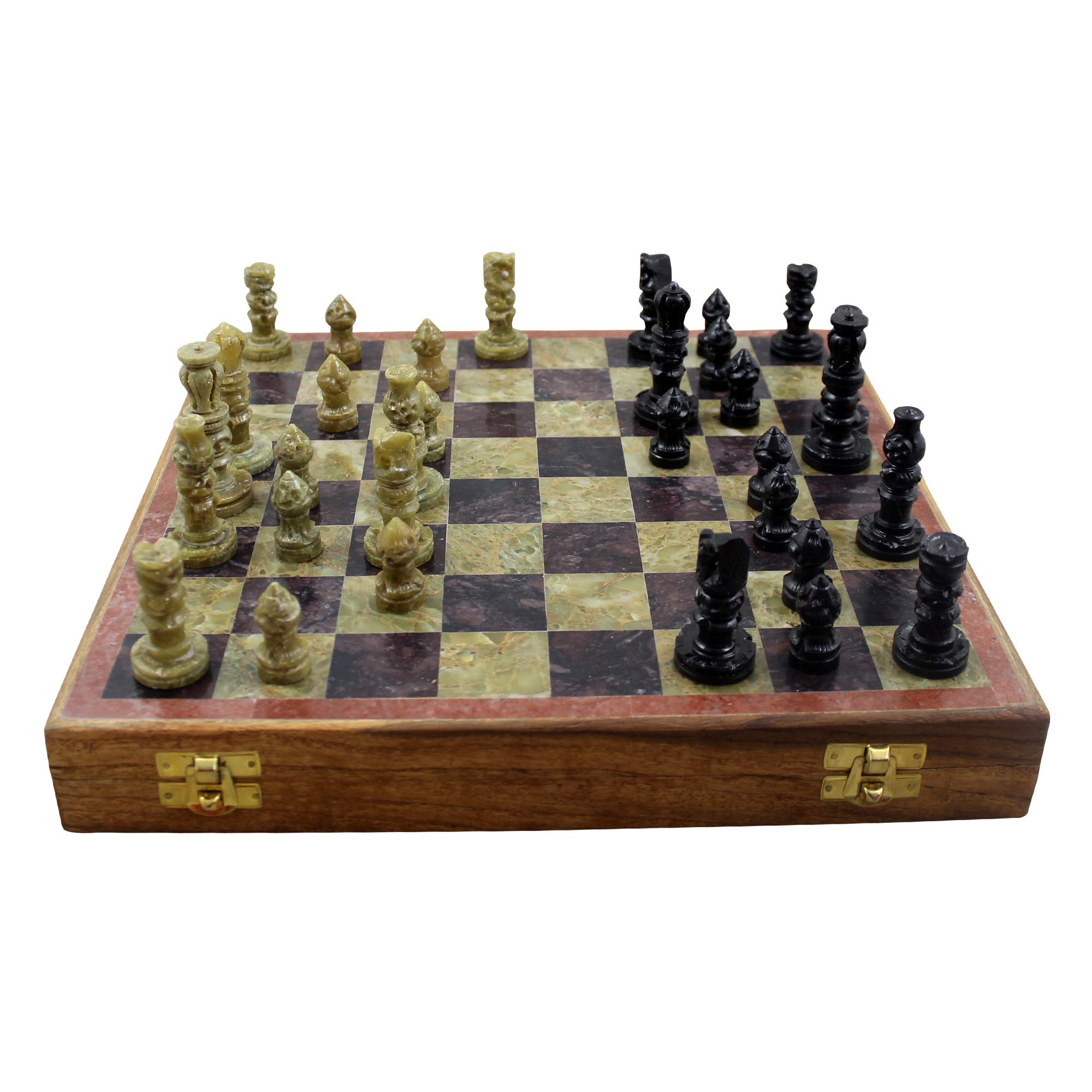 Marble Stone Art Unique India Chess Pieces and Board Set 8 X 8 Inches