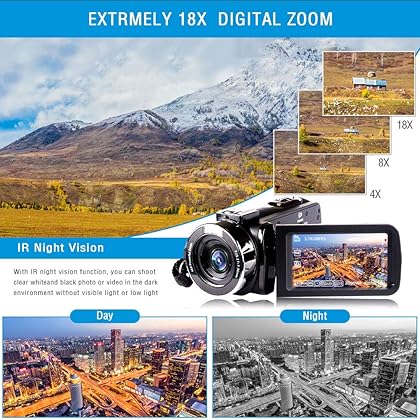 Vmotal Video Camera Camcorder with Microphone, 2.7K HD 42.0 MP 18X Digital Zoom 1080P Vlogging YouTube Recorder, 270 Degree Rotation 3.0 Inch Screen with 2 Batteries Inculde 32GB SD Card