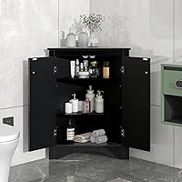 Triangular Bathroom Corner Cabinet with Doors Adjustable Shelves Freestanding Floor Storage Cabinet Furniture for Home Kitchen Bathroom 1 PHO_113E Black Rectangular 1 Wood