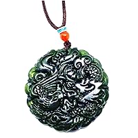 Natural Chinese Jadeite Dragon Pendant Necklace Black Green, Jade