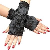 Halloween Women Punk Fingerless Glove Black Grey Cosplay Ripped Gloves Punk Clothes for Girl Halloween Costume Party