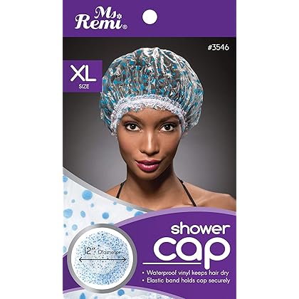 Shower Cap - Blue Dot Pattern, Vinyl material, elastic band, extra large, large, won’t fall off your head,