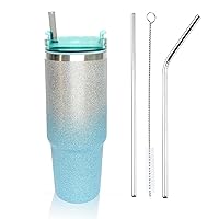20oz Green Stainless Steel Tumbler with Straw, Car Thermal Mug Vacuum Insulated Travel Mug Water Bottle for Home, Office or Car, Coffee Tumbler Hot & Cold