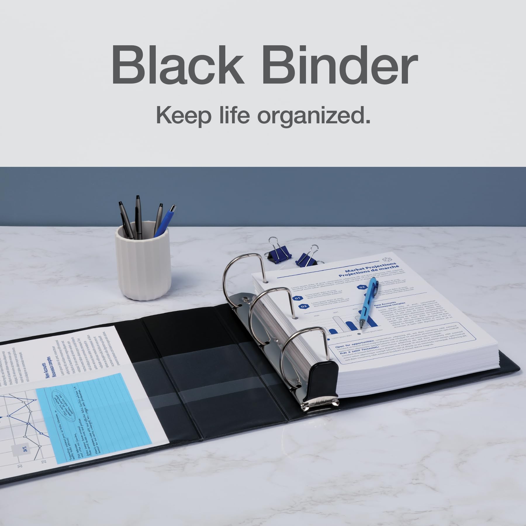 Oxford 3 Ring Binders, 4 Inch, ONE-Touch Easy Open D Rings, View Binder Covers, 4 Interior Pockets, PVC-Free, Holds 880 Sheets, Black, 2 Pack (79920)