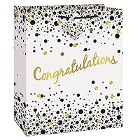 Speckled Black & Gold Congratulations Large Gift Bag - (1 Ct) - Perfect for Graduations, Weddings & Milestones