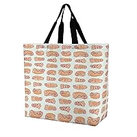Happy Penis Dick Sweet Bacon Wrapped Travel Tote Bag Reusable Shoulder Grocery Shopping Bags Handbag for Women Men Gifts