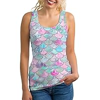 Pink Mermaid Scales Women Tank Top Sleeveless Fitted Graphic Round Neck Causal Fit T Shirt