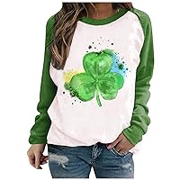 Women's Crewneck Raglan Long Sleeves Shirts Soft Comfy Casual Sweatshirts Tops Cute Irish Shamrock Dressy Blouse