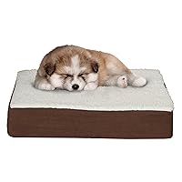 PETMAKER Orthopedic Dog Bed - 2-Layer Memory Foam Crate Mat with Machine Washable Sherpa Cover - 20x15 Pet Bed for Small Dogs Up to 20lbs (Brown)
