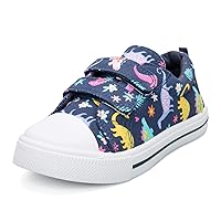 K KomForme Toddler Boys & Girls Shoes Kids Canvas Sneakers with Cartoon Dual Hook and Loops