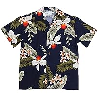 Boys Hawaiian Orchid Rayon Shirt Navy Blue 6