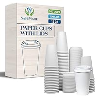 SafeWare Disposable Coffee Cups with Lids 12 oz (100 Set) - To Go Coffee Cups, | Hot Beverages | Expresso | Tea | Coffee | Latte | Hot Chocolate - Poly- Coated with Rolled Edge