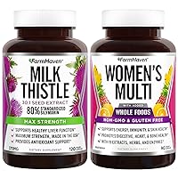 Milk Thistle Capsules and Multivitamin for Women | 22 Essential Nutrients, Fruits & Veggies Womens Multivitamin | Boosts Energy, Immune, Heart Health Bundle