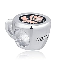 SBI Jewelry Women Girls Coffee Cup Caf矇 Charm Compatible with Pandora Charm Bracelet Latte Americano Milk Silver Bead Birthday Anniversary