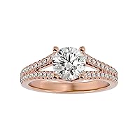 Certified 18K 1 pcs Round Cut Moissanite Diamond (1.4 Carat) Ring in 4 Prong Setting, 40 pcs Round Cut Natural Diamond (0.26 Carat) With White/Yellow/Rose Gold Engagement Ring For Women, Girl