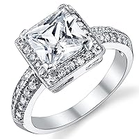 Metal Masters 2 Carat Princess Cut Cubic Zirconia Sterling Silver 925 Wedding Engagement Ring Sizes 4 to 11