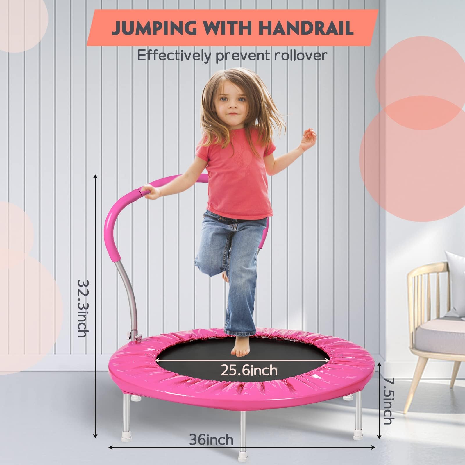Lyromix 36Inch Kids Trampoline for Toddlers with Handle, Indoor Mini Trampoline for Kids, Small Rebounder Trampoline, Adult Fitness Trampoline for Indoor and Outdoor Use
