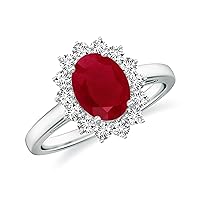 Natural Ruby Princess Diana Halo Ring for Women Girls in Sterling Silver / 14K Solid Gold/Platinum