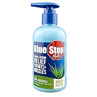 Blue Stop Max Muscle & Joint Relief Gel: Fast-Acting Sore Muscle, Back & Neck Relief Cream, Numbing Emu Oil Formula for Ankle, Leg Cramps, Tennis Elbow - 8 Oz Pump Bottle