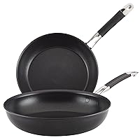 Anolon Smart Stack Hard Anodized Nonstick Frying Pan Set/ Skillet Set - 10 Inch and 12 Inch, Black