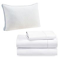 California Design Den 4 Piece Bedding Bundle - 3 Piece Twin Sheet Set, 400 Thread Count, 100% Cotton Sateen with 1 Queen Size Luxury Pillow (White)