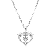 Dazzlingrock Collection 0.05 Carat (ctw) 10K Gold Round White Diamond Ladies Heart Shape Double Dolphin Pendant