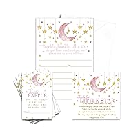 Twinkle Little Star Baby Shower Invitation Bundle Set Includes Blank Girls Invites with Envelopes Diaper Raffle Tickets Bring a Book Insert Cards (25 of Each) Celestial Themed Party Supplies