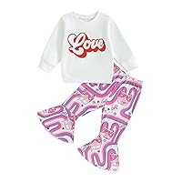 Toddler Children Baby Girls Valentine's Day Outfits Long Sleeve Shirt Printing with Flared Pants Fall Winter Clothes