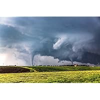 Tornado Photography Print (Not Framed) Picture of Twin Tornadoes on Stormy Day in Kansas Storm Wall Art Extreme Weather Decor (5
