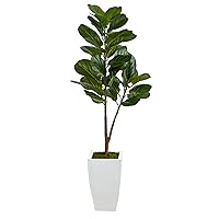 Nearly Natural 4ft. Fiddle Leaf Fig Artificial Tree in White Metal Planter