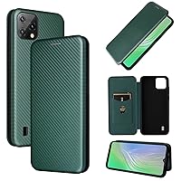Smartphone Flip Cases Compatible with Blackview A55 Case, Luxury Carbon Fiber PU+TPU Hybrid Case Full Protection Shockproof Flip Case Cover Compatible with Blackview A55 Flip Cases (Color : Green)