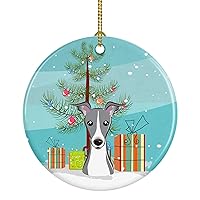 Caroline's Treasures Christmas Tree and Italian Greyhound Ceramic Ornament Christmas Tree Hanging Decorations for Home Christmas Holiday, Party, Gift, 3 in, Multicolor