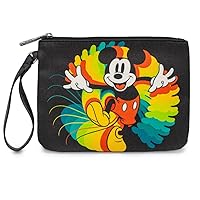 Buckle Down Disney Wallet, Single Pocket Wristlet, Mickey Mouse Action Pose Trails Black Multi Color, Vegan Leather