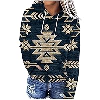Women's Western Ethnic Style Print Aztec Hoodie Sweatshirt Fall Long Sleeve Drawstring Hooded Sweatshirt with Pocket